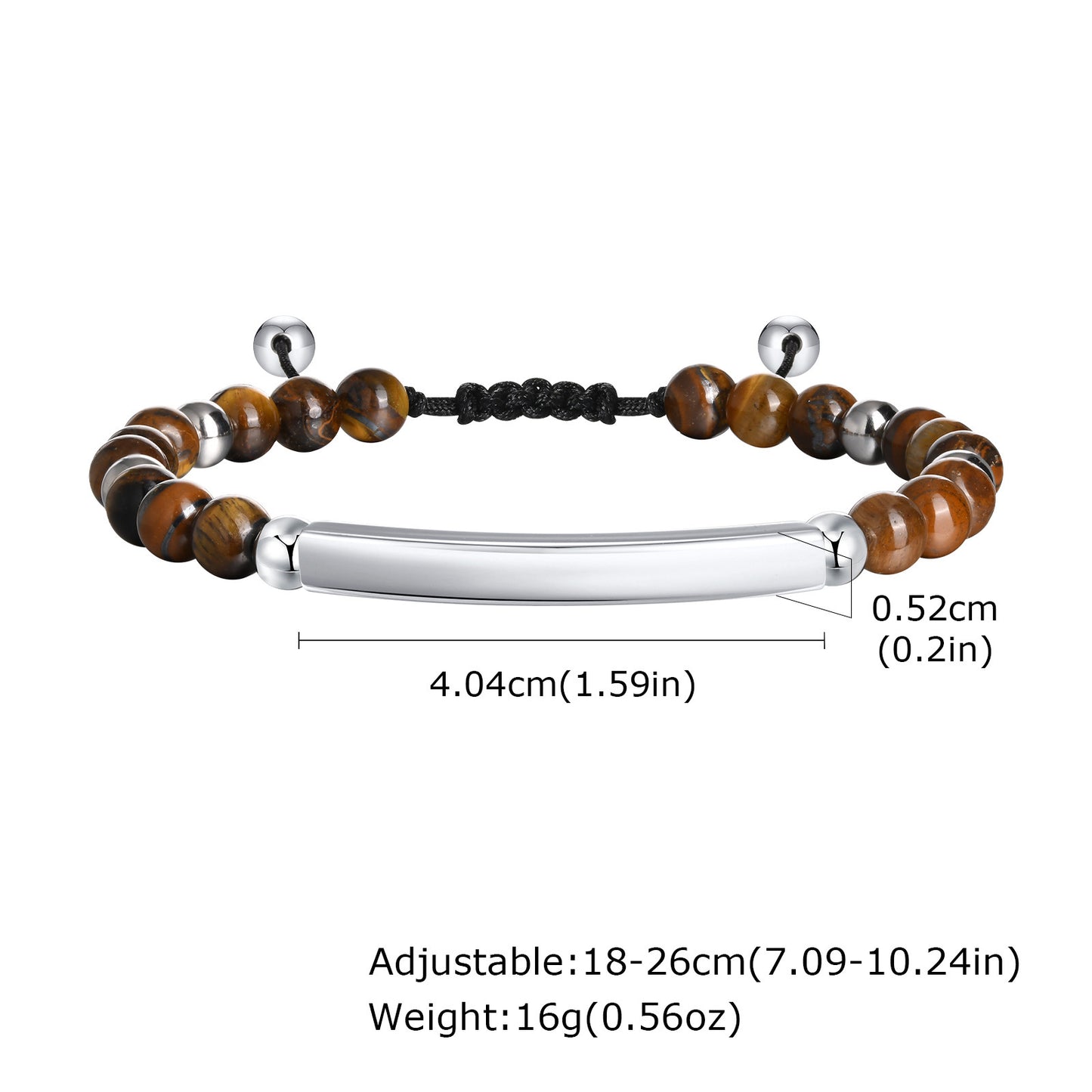 Steel Curved Natural Tigereye Agate Bead Adjustable Can Carve Bracelets