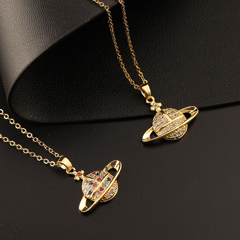 Planet Copper Micro Inlay Color Zircon Necklaces