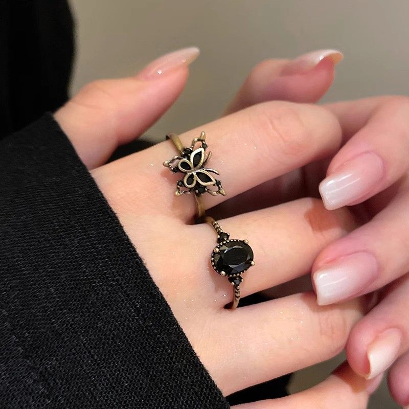 Women's Dark Distressed Butterfly Open-end Adjustable For Trendy Design Personalized Index Ring