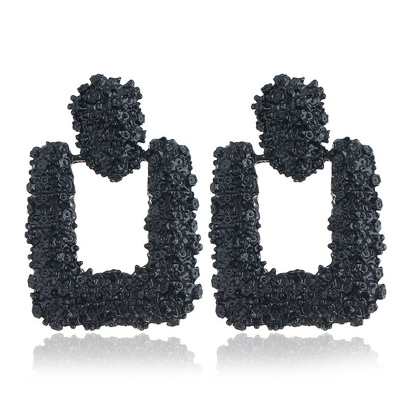 Profile Generous Frosted Hipster Geometric Creative Personality Relief Trapezoidal Long Stud Earrings