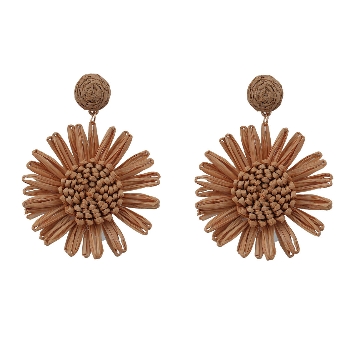 Women's Summer Raffia Woven Flower Bohemian Ornament Earrings