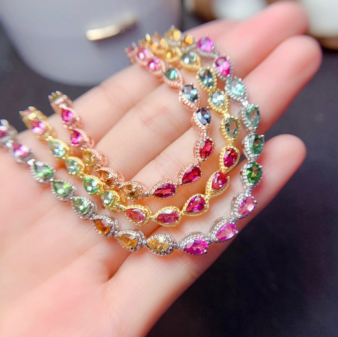 Women's Natural Candy Tourmaline Fashion Sier Plated Bracelets