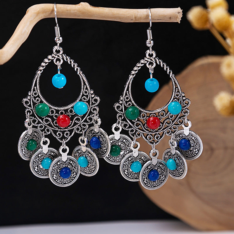 Tassel Turquoise Retro Minority Ethnic Style Earrings