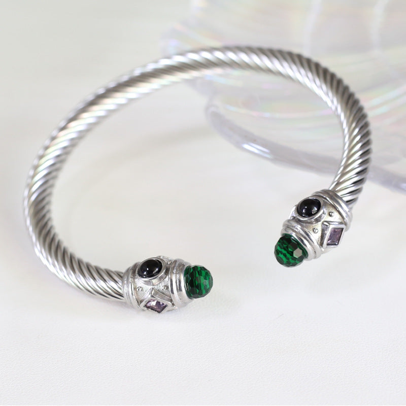 Wire Stainless Twisted Colorful Zircon Couples Openings Bracelet