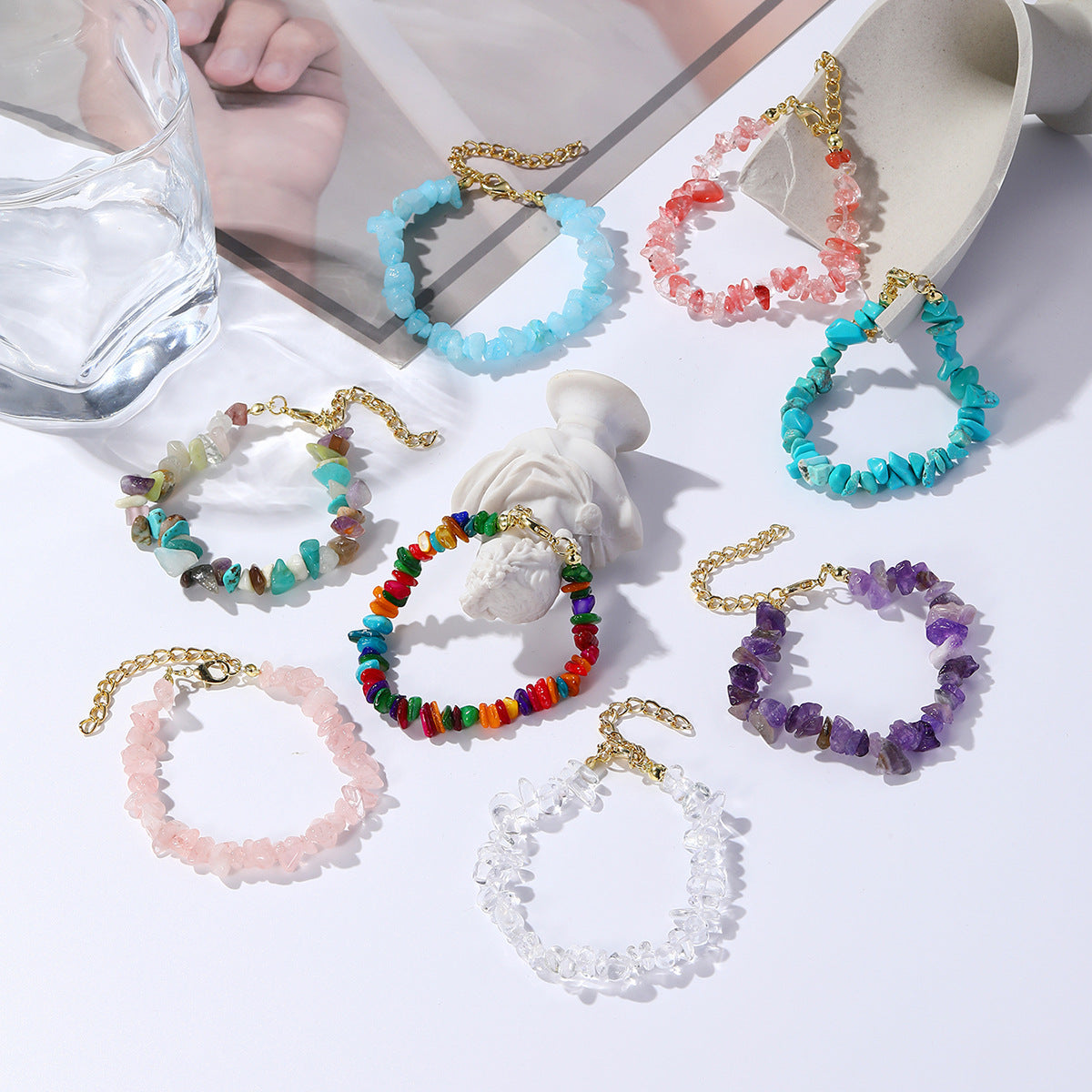 Bracelets en pierres colorées d'été extensibles en perles turquoise pour femmes