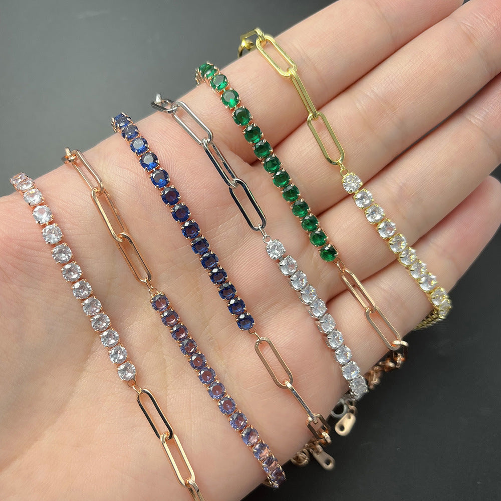 Bracelets de pierre de naissance ronds en Zircon pour femmes, couture à Clip