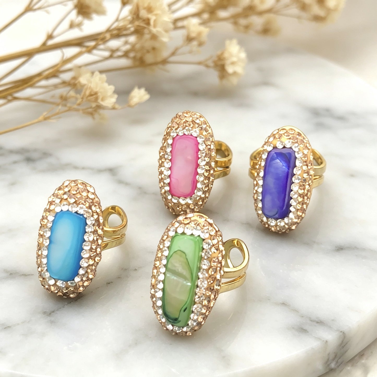 Color Shell Long Light Luxury Minority Adjustable Rings