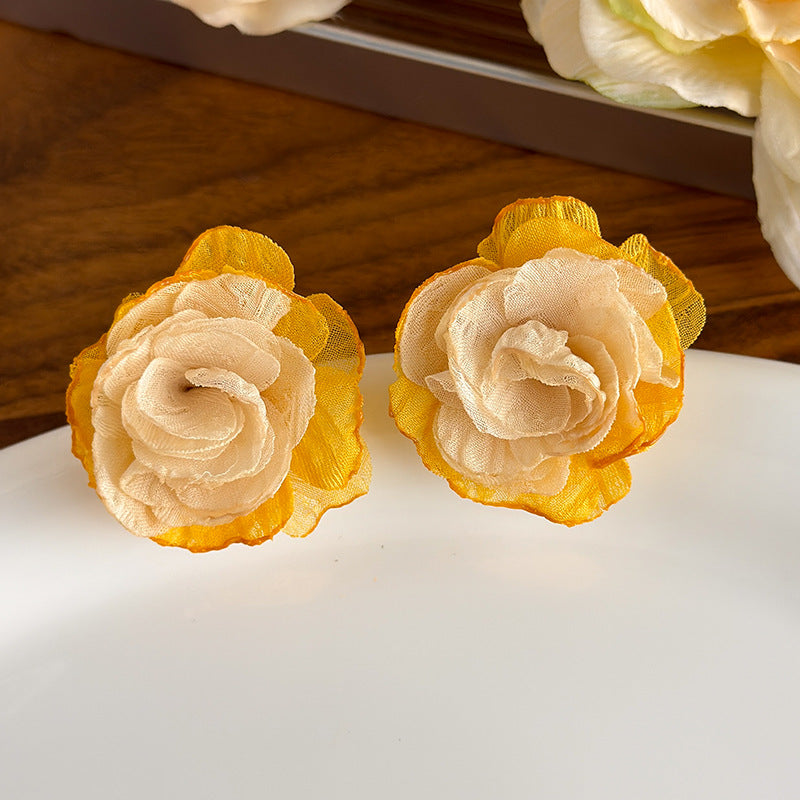 Women's Yellow Flower Mesh Vacation Style Niche High-grade Rings
