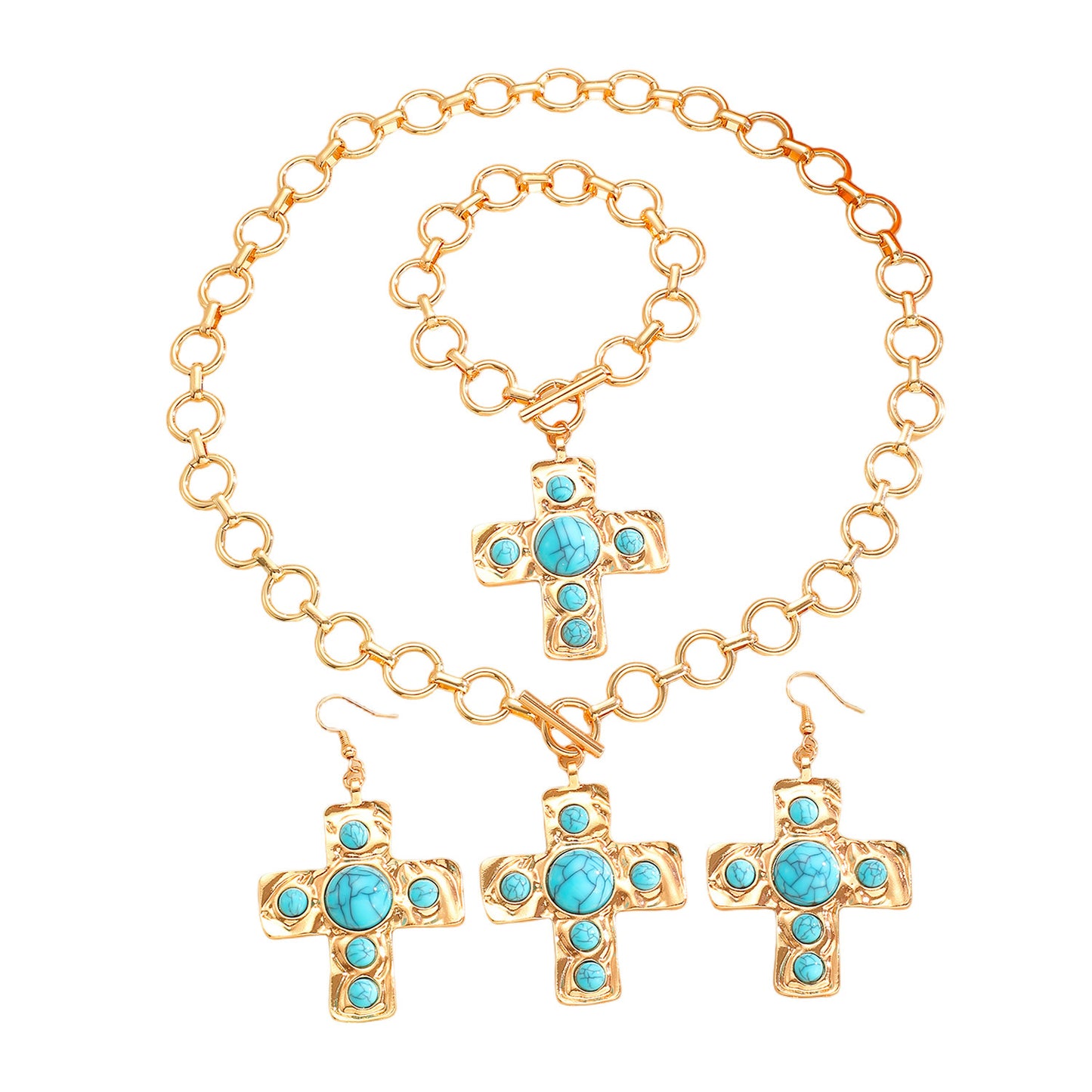Women's Retro Exaggerated Cross Inlaid Turquoise For Bracelets