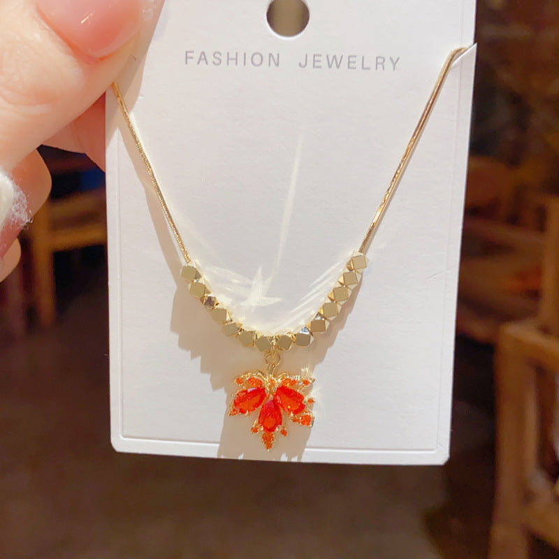 Women's Trendy Red Maple Leaf For Niche Design Light Necklaces