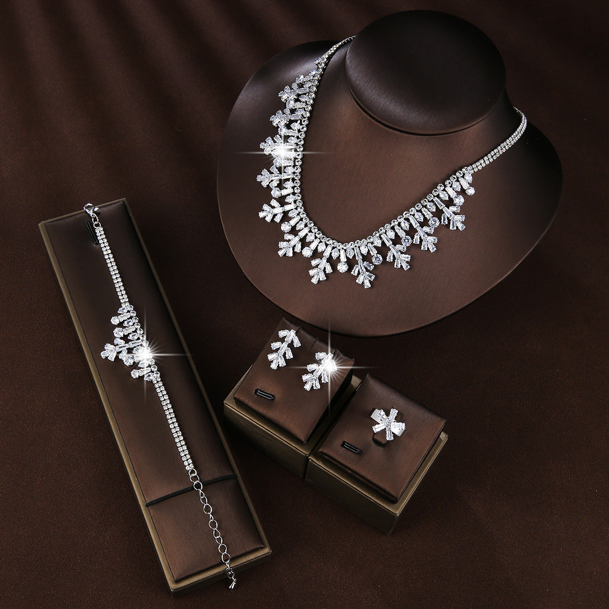 Bridal Copper Micro Inlaid Zircon Wedding Jewelry Set