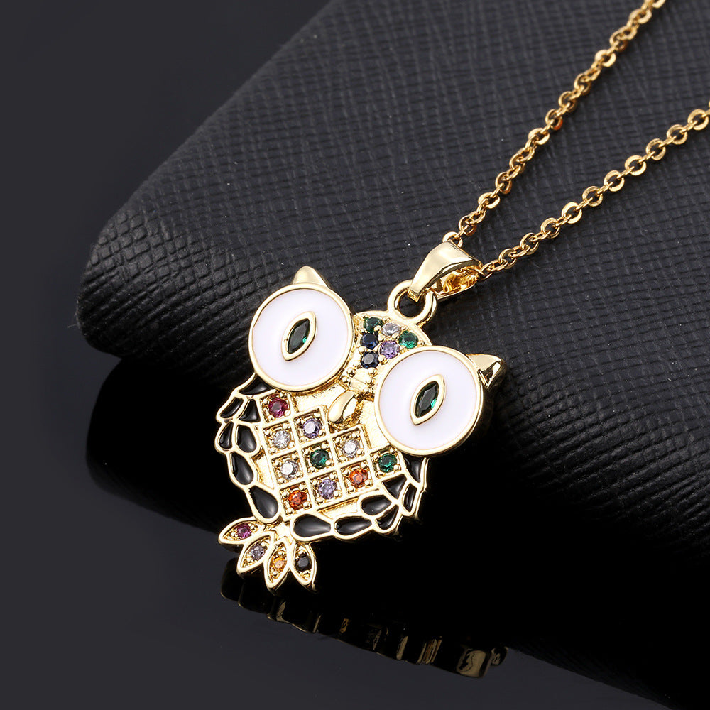 Female Color Zircon Oil Dripping Animal Pendant Necklaces