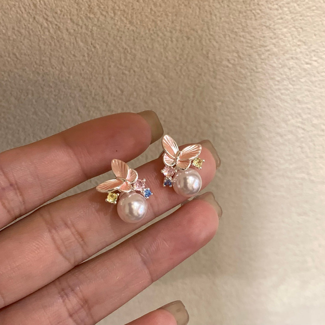 Women's Light Luxury High-grade Flash Zircon Korean Style Pearl Earrings