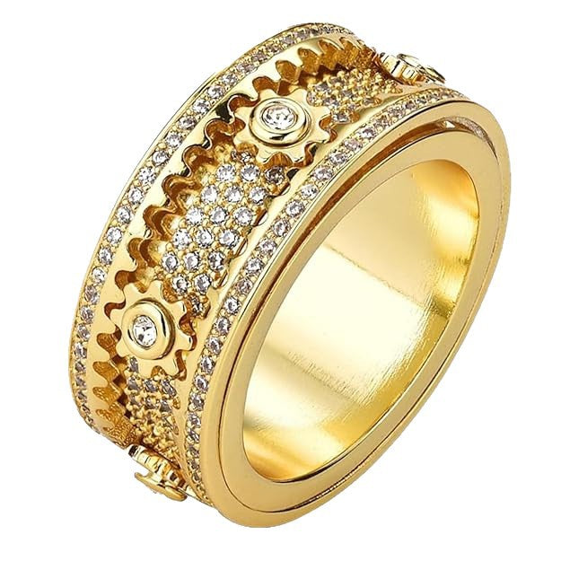 Women's & Men's Full Diamond Rotating Gear Rotatable Starry For Ring