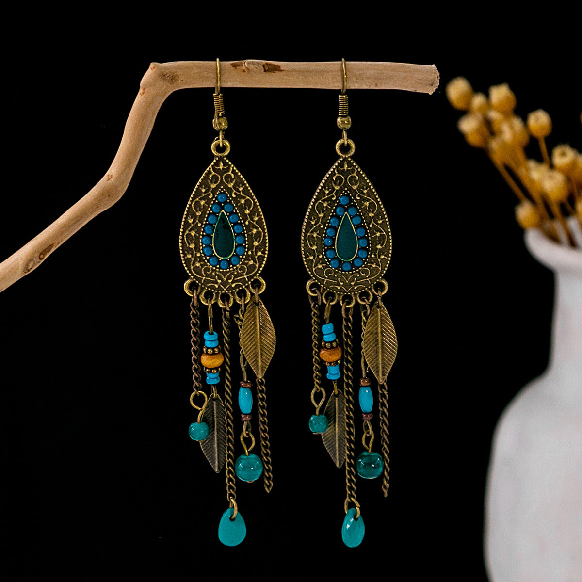 Tassel Turquoise Retro Minority Ethnic Style Earrings