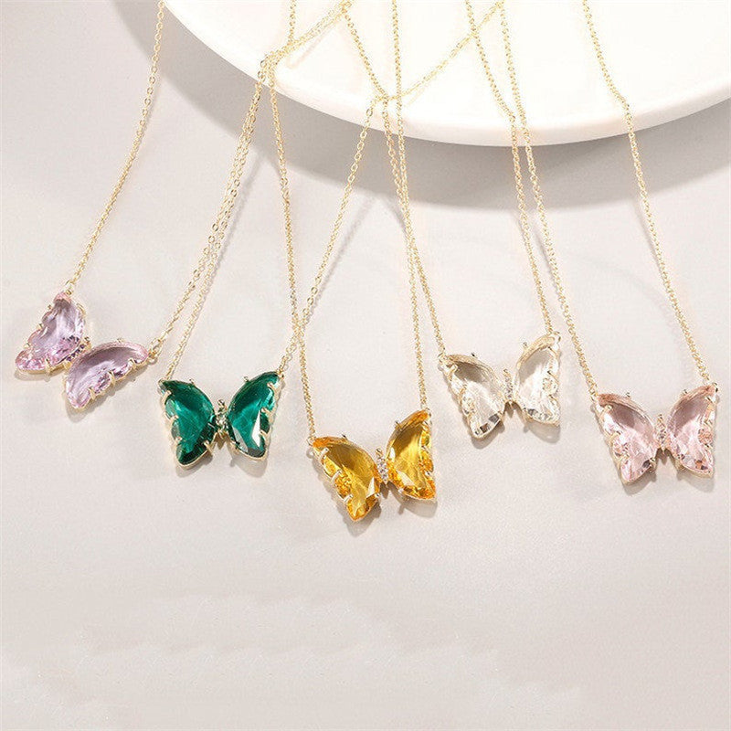 Women's Fantasy Glass Crystal Butterfly For Clavicle Necklaces