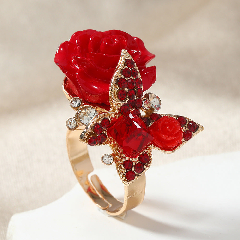 High Quality Fashion Minority Design Butterfly Rose Rings
