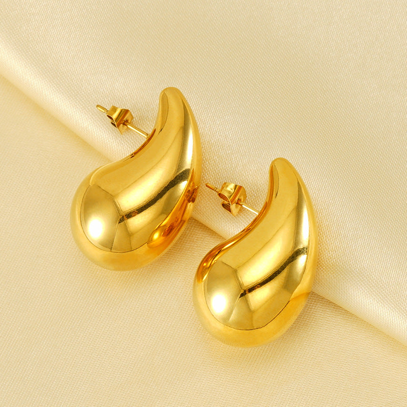 Women's Design Gold Chubby Water Drop Titanium Earrings