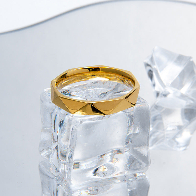 Women's & Men's Titanium Steel Cut Couple Simple Versatile Geometric Multilateral Ring