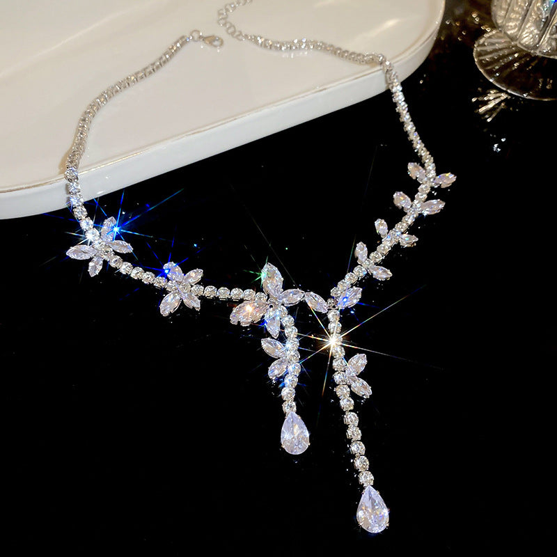 French High-grade Zircon Butterfly Tassel Niche Temperament Clavicle Chain Jewelry Set