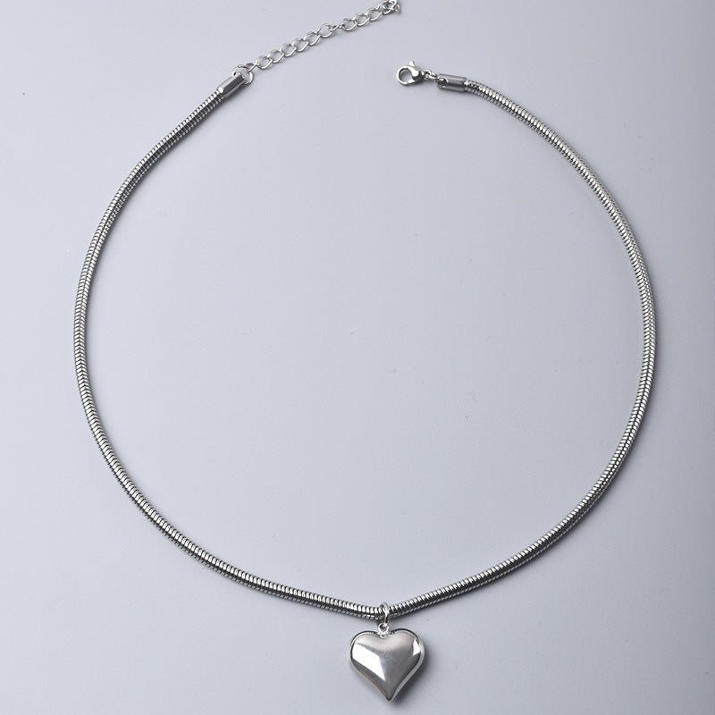 Autumn Simple Temperament Peach Heart Snake Bone Titanium Necklaces