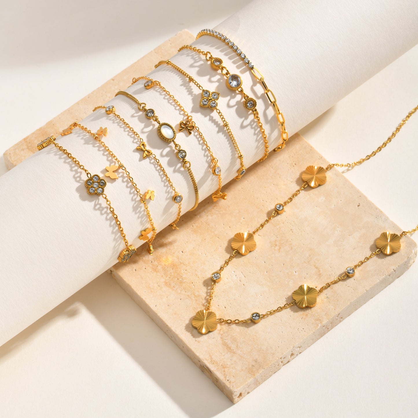 Women's Stainless Steel Zircon Flower Butterfly Full Bracelets