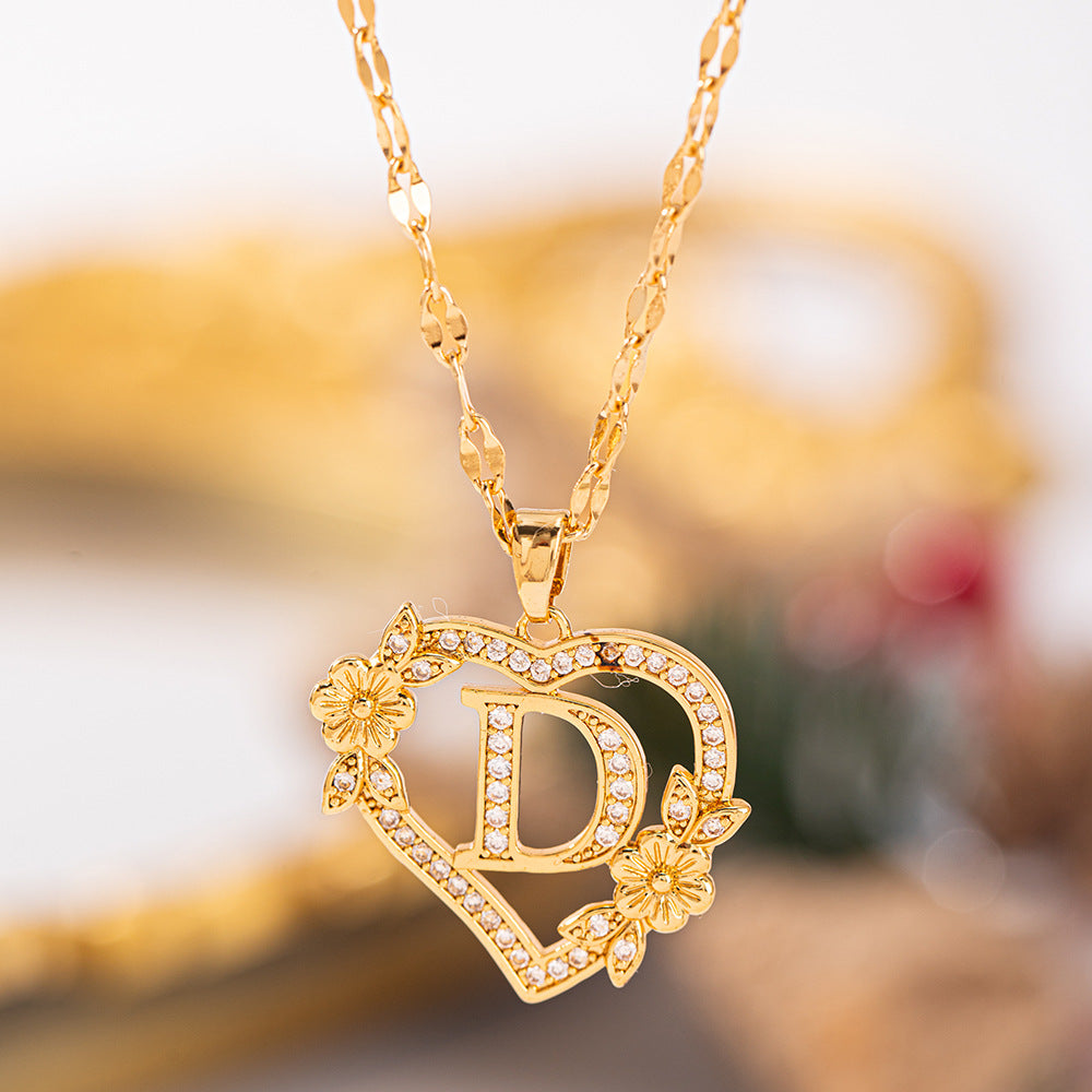 Affordable Luxury Fashion Letter Love Trendy Copper Inlaid Zircon Clavicle Necklace