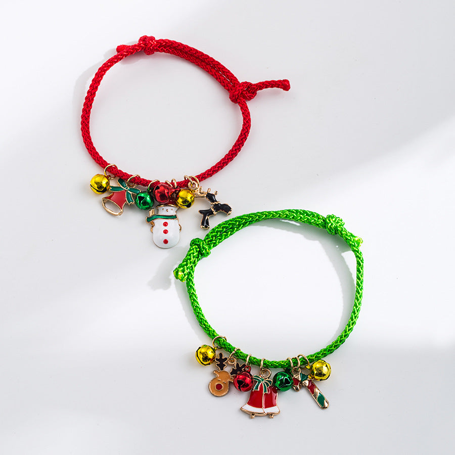 Bracelets rouges réglables avec cloche de père Noël mignon