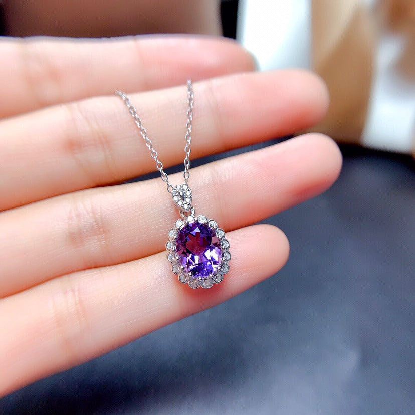 Women's Korean Elegant Oval Amethyst Colored Gems Open Jewelry Set