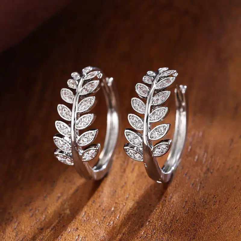 Series Exquisite Clip Leaves Olive Branch Micro Inlaid Zircon Creative Ear Buckle