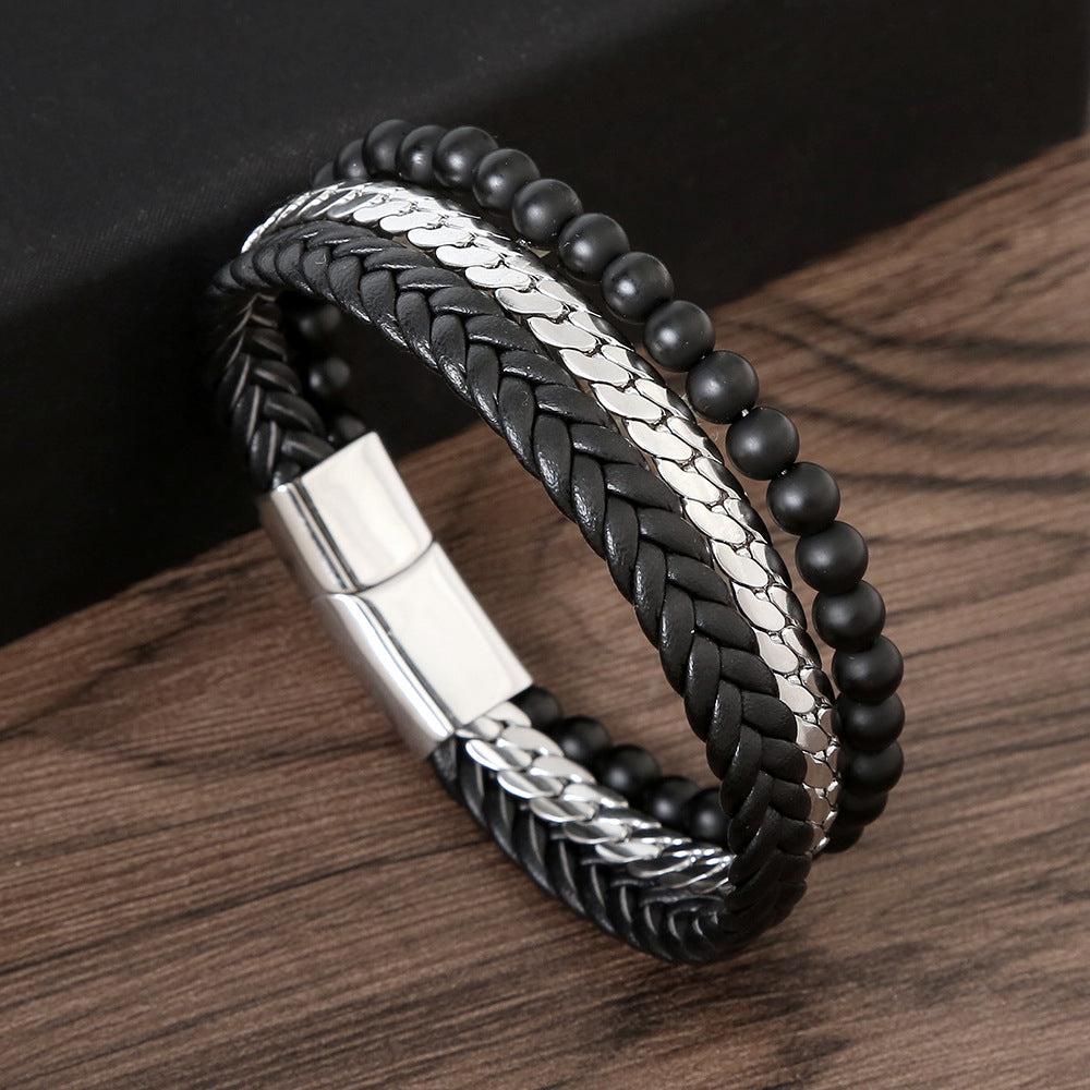 Men's Steel Unique Obsidian String Beads Hand-woven Bracelets