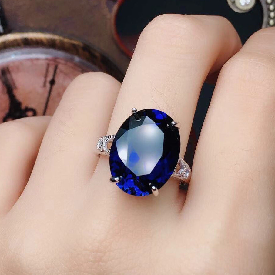 Live Simulation Sharp Crystal Sapphire Colored Gems Ring
