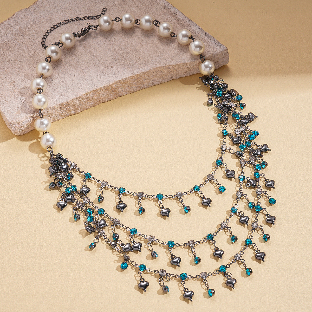 With Diamond Flower Ear Niche Design Clavicle Jewelry Set