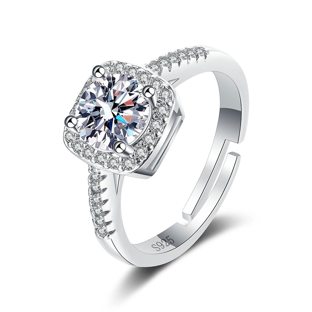 Moissanite Artificial Diamond Princess Square Bag Rings