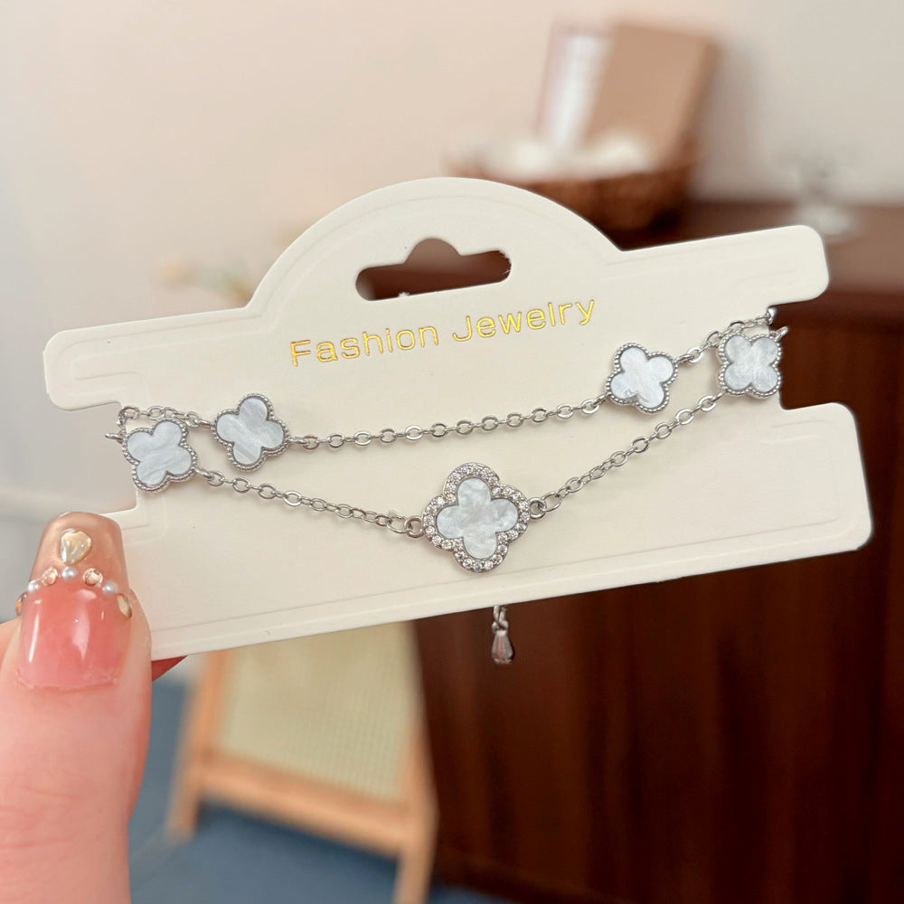 Style Light Luxury High-grade Versatile Micro Inlaid Zircon Four-leaf Flower Bracelets