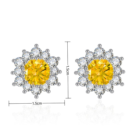 Women's Broadcast Zircon Sunflower High-grade Full Diamond Earrings