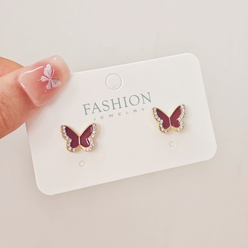Black Red White Butterfly Niche Design Trendy Light Luxury Stud Earrings