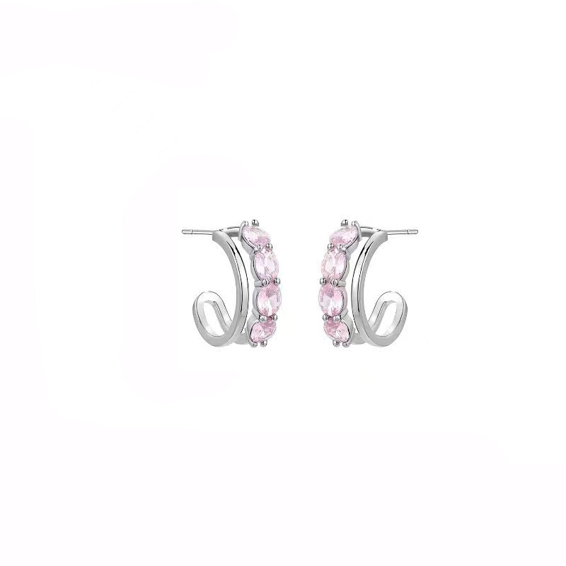 Women's Sweet Cool Pink Zircon Niche Design High-grade Earrings