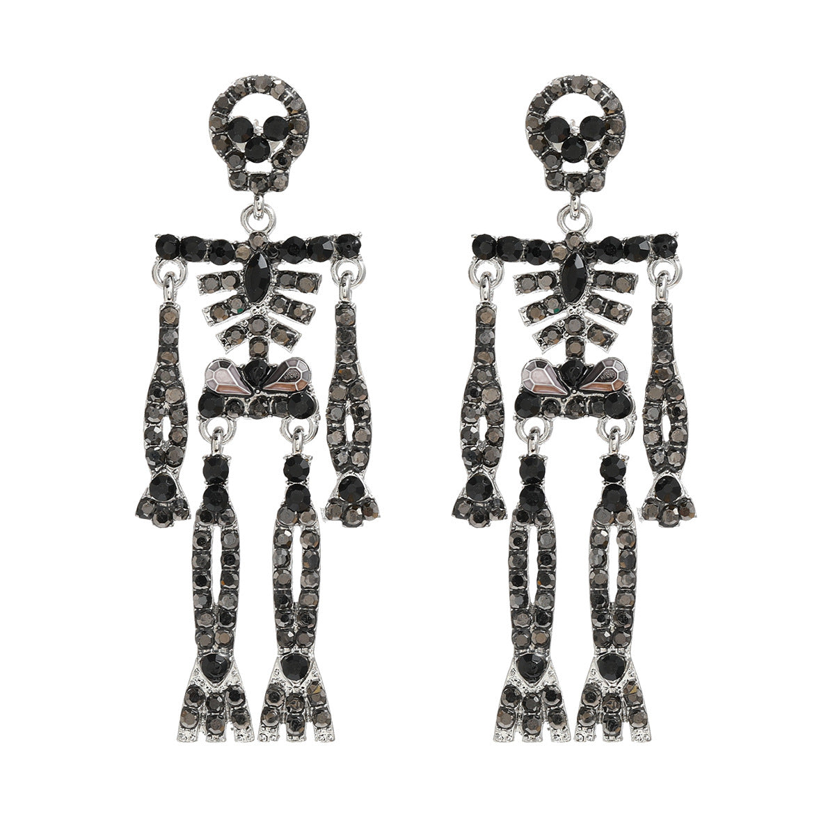 Skull Skeleton Exaggerated Female Alloy Diamond Full Halloween Earrings