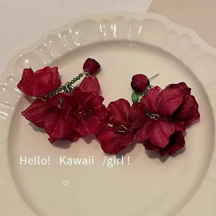 Fresh Blue Fabric Flower Elegant Sweet Rings