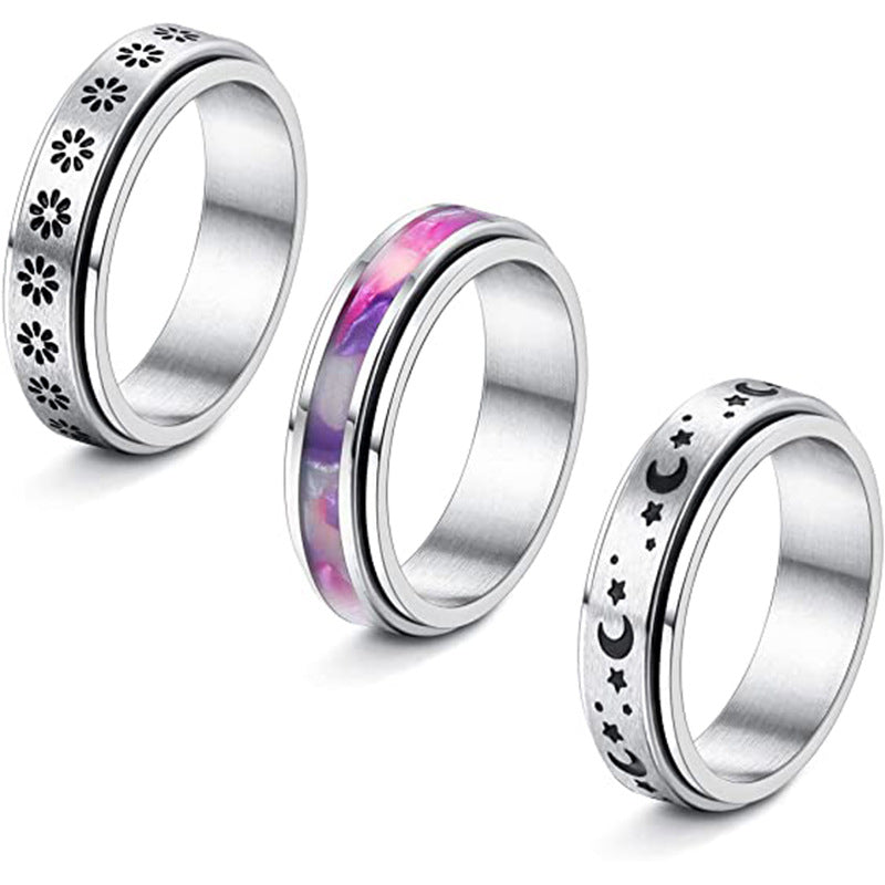 Titanium Steel Rotatable Star Moon Decompression Rings