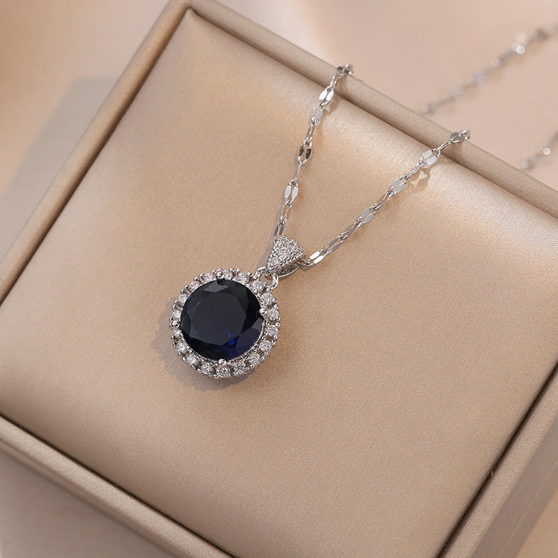 Women's Luxury Gold Full Diamond Sapphire Minority Necklaces