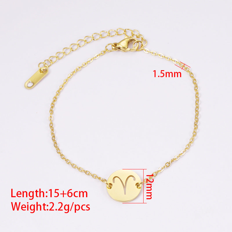 Simple Fashion Constellation Mirror Stainless Steel Round Bracelets