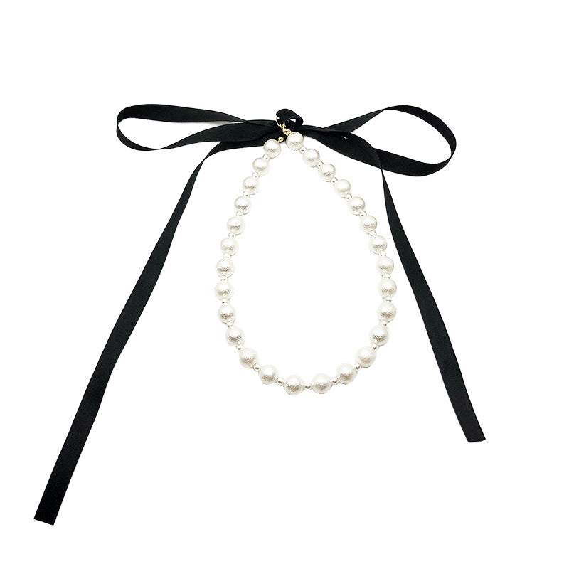 Women's Pearl Black Ribbon For Simple Cold Necklaces