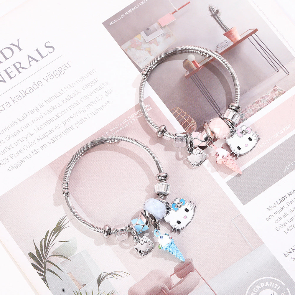 Fresh And Stylish Crystal Ice Cream Cat Bracelets