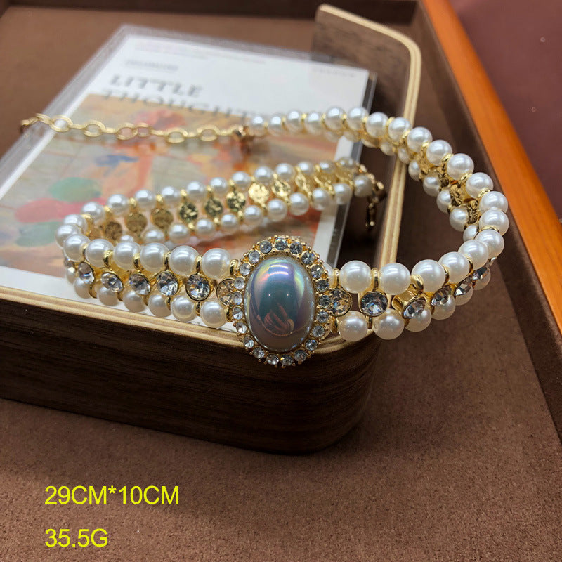 Women's Western Retro Mabe Pearl Ear Clip Hepburn Style Cheongsam Formal Jewelry Set
