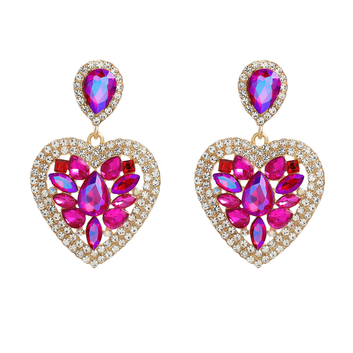 Colorful Crystals Love Heart-shaped Female Splendid Earrings