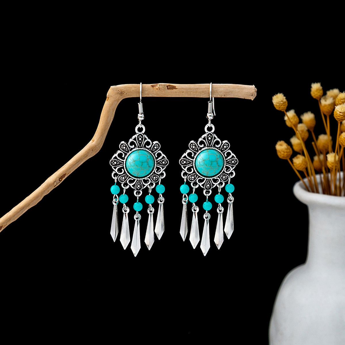 Tassel Turquoise Retro Minority Ethnic Style Earrings