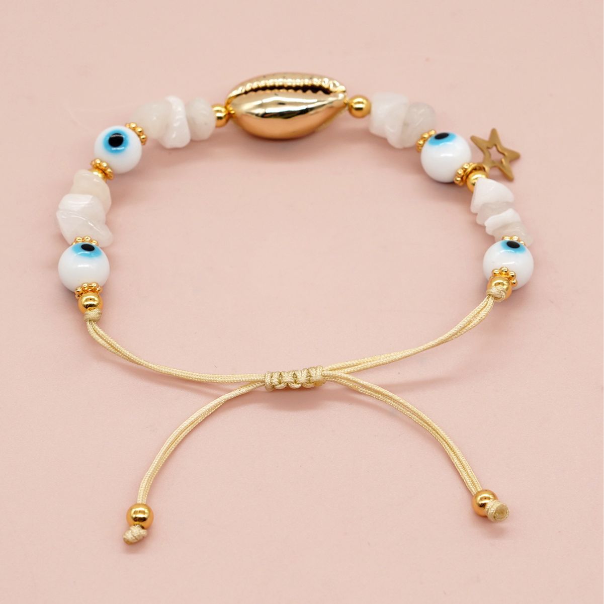 Women's Bohemian Style White Colored Glaze Eyes Bracelets