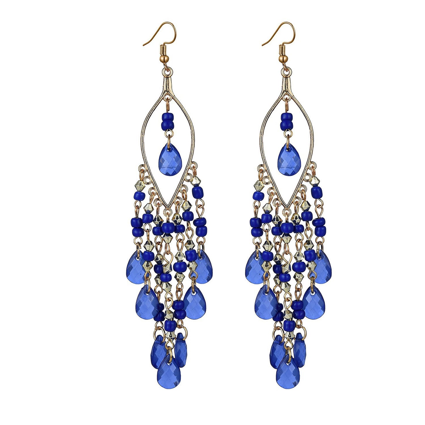 Ethnic Style Tassel Long Bohemian Crystal Yunnan Summer Earrings